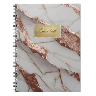 Caderno Espiral Mármore Brilhante de Cobre na Moda