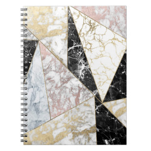 Caderno Espiral Mármore chique branco do preto cor-de-rosa