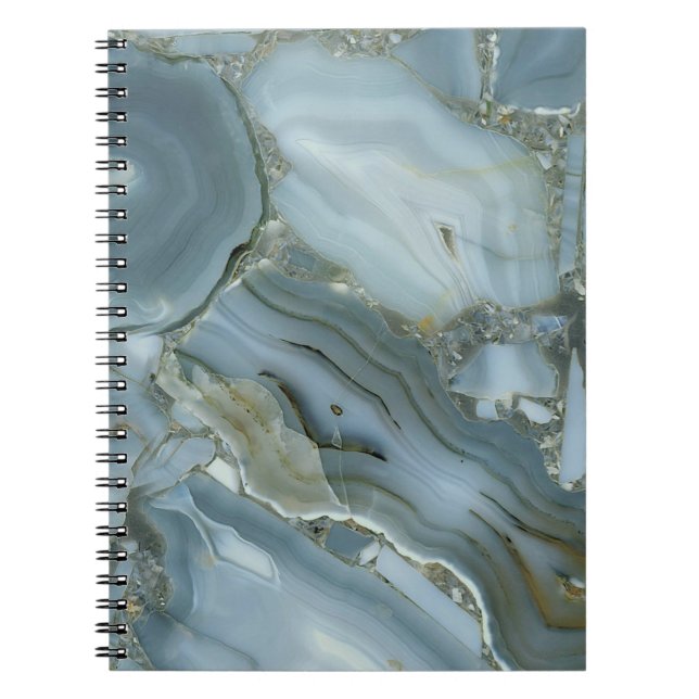 Caderno Espiral Mármore Cinza Azul com Veia Dourada (Frente)
