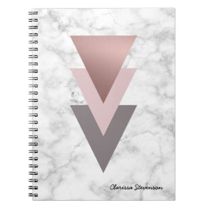 Caderno Espiral mármore cinzento do branco dos triângulos do ros