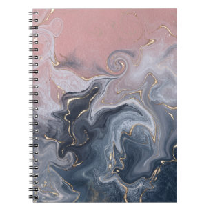Caderno Espiral Mármore de cor d'água decorativo de Cinzas pretas