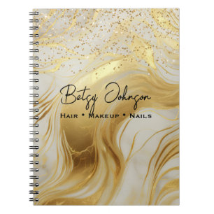 Caderno Espiral Mármore de Marfim de Luxo e Brilho Dourado
