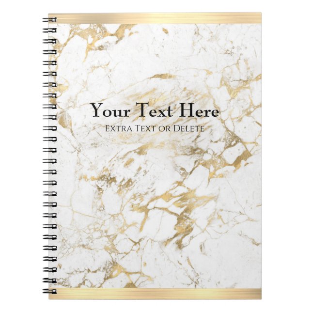 Caderno Espiral Mármore Dourado/Branco Elegante, Bares Dourados, N (Frente)
