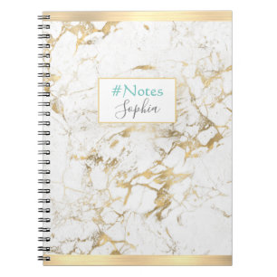Caderno Espiral Mármore Dourado/Branco Elegante, Bares Dourados, N