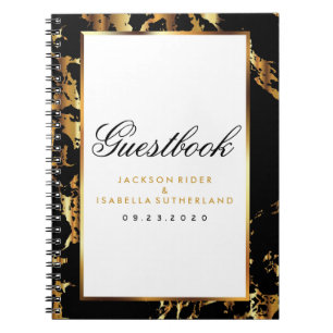 Caderno Espiral Mármore Dourado & preto   - livro de hóspedes