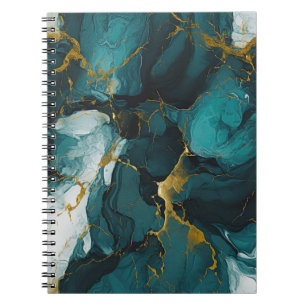 Caderno Espiral Mármore Esmeralda com Veias Douradas