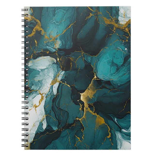 Caderno Espiral Mármore Esmeralda com Veias Douradas (Frente)