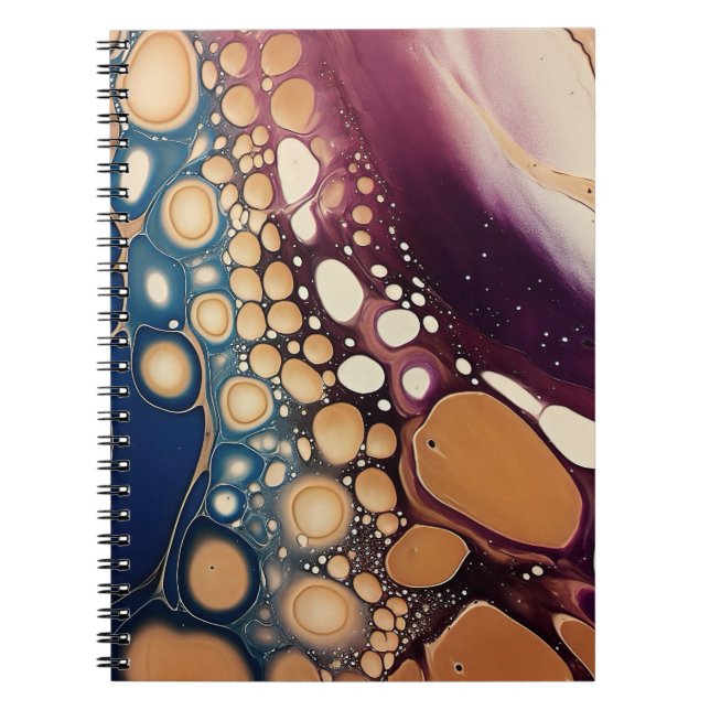 Caderno Espiral Mármore Fluido Celestial em Ouro Meia-Noite (Frente)