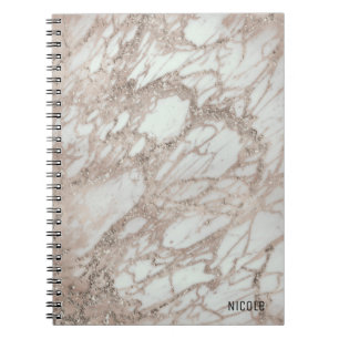 Caderno Espiral Mármore Glam Rosa Pink Dourado Prata Estilo Design