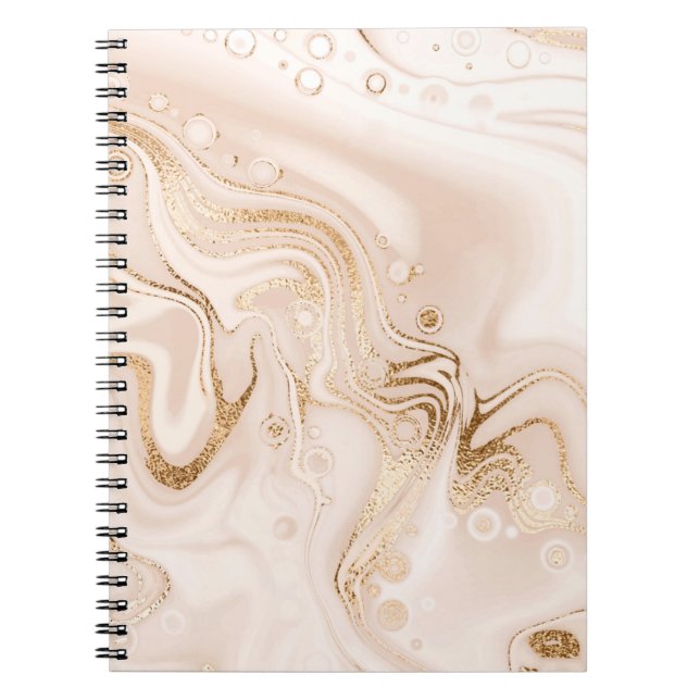 Caderno Espiral Mármore líquido bege com cinza dourado (Frente)
