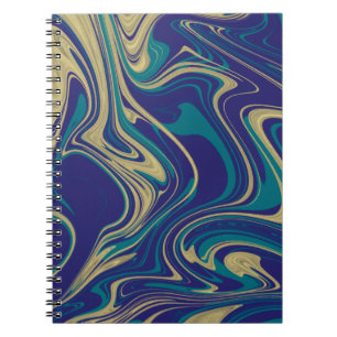 Caderno Espiral Mármore Líquido Falso Ouro Azul Esverdeado    