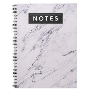 Caderno Espiral Mármore Moderno Cinza Branco Preto Chic Personaliz