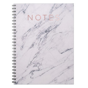 Caderno Espiral Mármore Moderno Cinza Branco & Rosa Dourado Notas