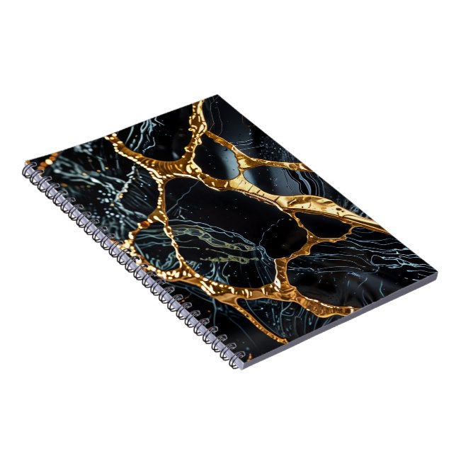 Caderno Espiral Mármore Negro com Veia Dourada (Lado Direito)