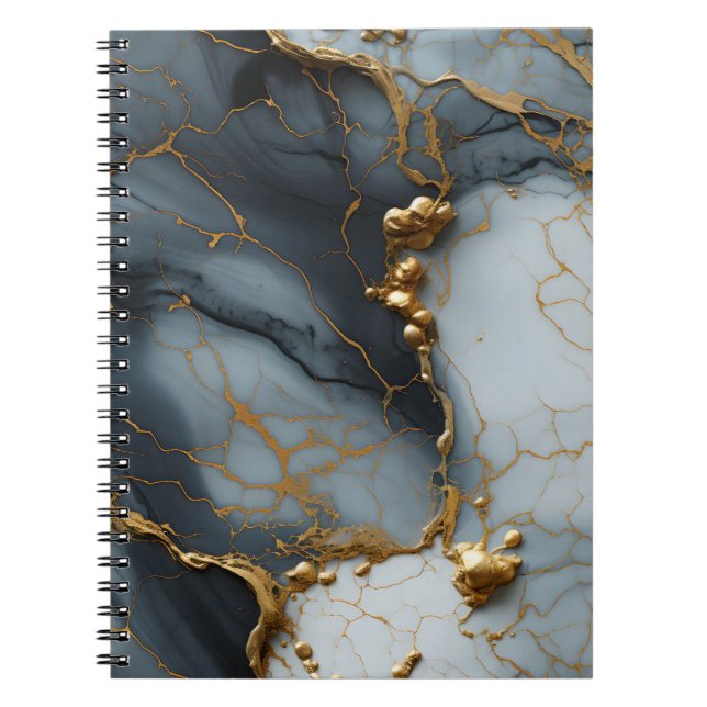 Caderno Espiral Mármore Onyx Fumê com Veias Douradas (Frente)