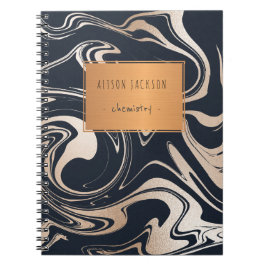 Caderno Espiral Mármore preto rosa dourado com escola de etiqueta