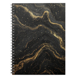 Caderno Espiral Mármore Preto Veias Douradas Luxo Abstrato
