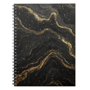 Caderno Espiral Mármore Preto Veias Douradas Luxo Abstrato