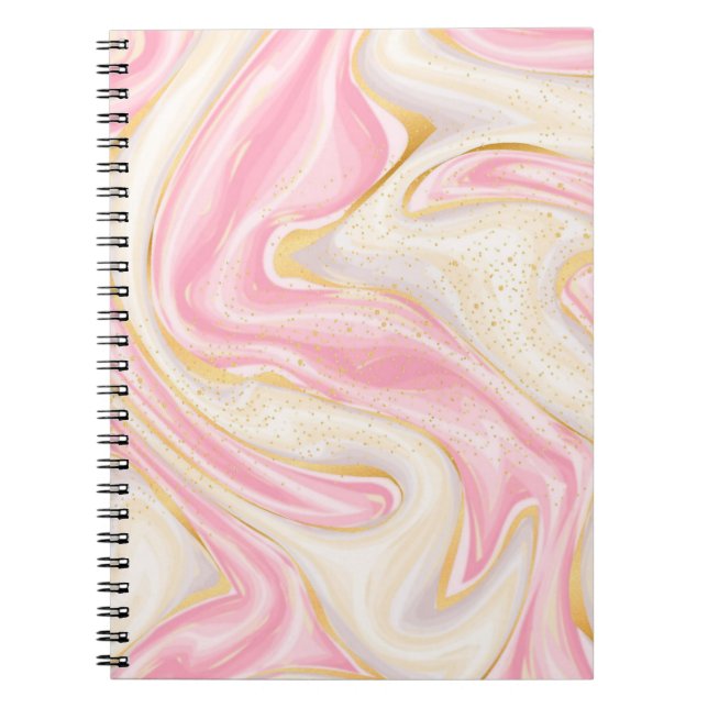 Caderno Espiral Mármore rosa e Dourado com brilho (Frente)