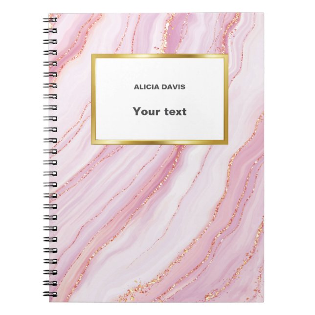 Caderno Espiral Mármore Rosa e Dourado  | seu nome (Frente)