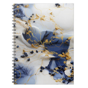 Caderno Espiral Mármore Safira da Meia-Noite com Fios de Ouro