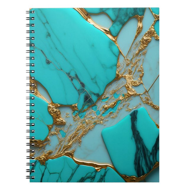 Caderno Espiral Mármore Turquesa com Veias Douradas (Frente)