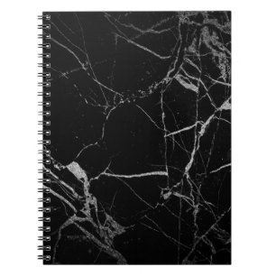 Caderno Espiral Mármore Veio Preto e Prata