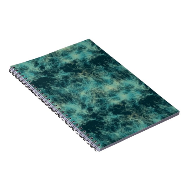 Caderno Espiral Mármore Verde-azulado Abstrato (Lado Direito)