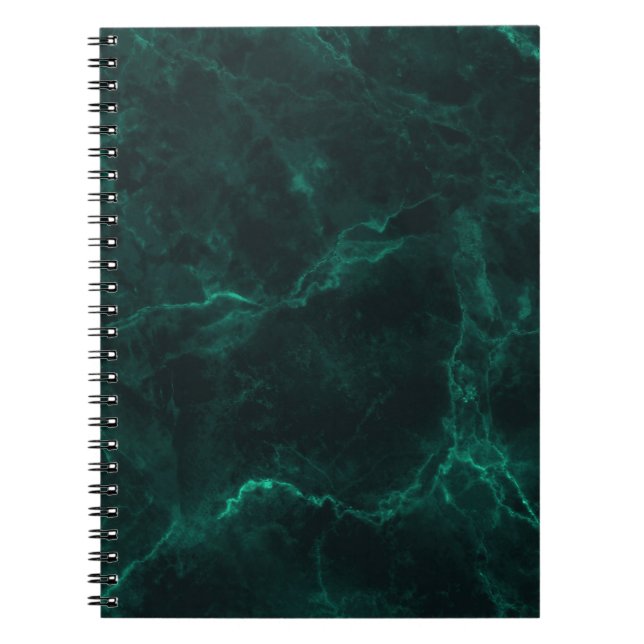 Caderno Espiral Mármore verde escuro, textura perfeita. (Frente)
