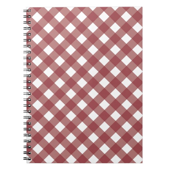 Caderno Espiral Maroon Gingham Print Notebook Journal (Frente)
