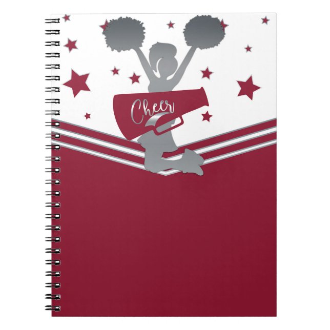 Caderno Espiral Maroon Silver Stars Cheer Liderança de Torcida (Frente)
