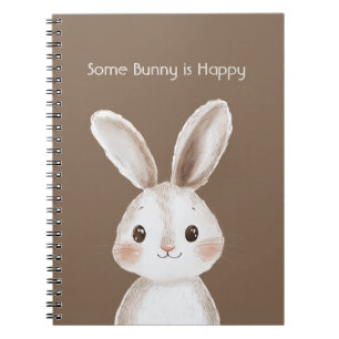 Caderno Espiral Marrom Branco Algum Coelho está Feliz
