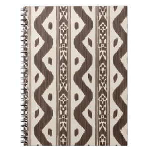 Caderno Espiral Marrom Escuro Ikat, Faixa Fina em Creme