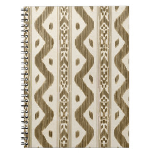 Caderno Espiral Marrom Ikat, Faixa Fina Tecida em Creme