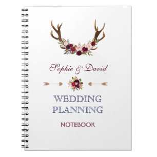Caderno Espiral Marsala Floral Antlers Marinho Planner