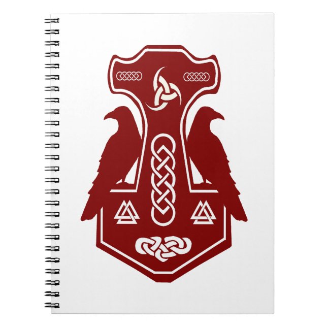 Caderno Espiral Martelo do Thor Vermelho Escuro com o Notebook Rav (Frente)