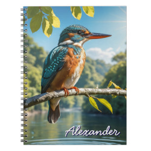 Caderno Espiral Martim-pescador majestoso, rio cênico da natureza