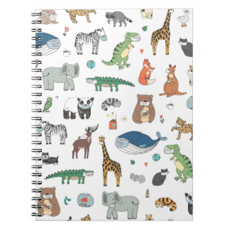 Caderno Espiral Máscara animal para crianças, padrão de vírus.