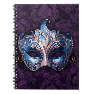Caderno Espiral Máscara Azul Elegante de Mascarada
