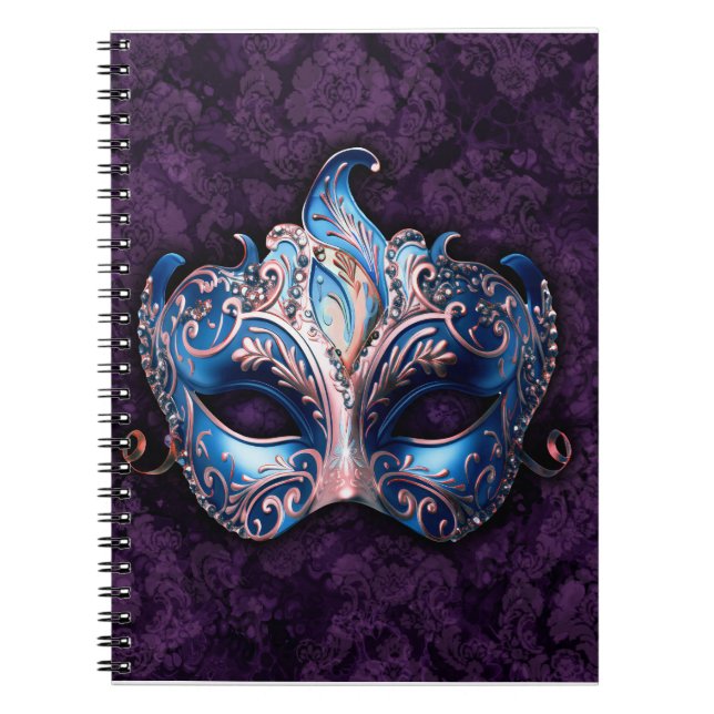 Caderno Espiral Máscara Azul Elegante de Mascarada (Frente)
