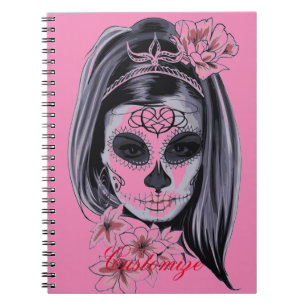 Caderno Espiral Máscara de Carnaval bonito crânio de mulher Thun