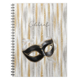 Caderno Espiral Máscara de Celebração Prata Dourado Glamourosa