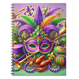 CADERNO ESPIRAL MÁSCARA DE MARDI GRAS VIVAMENTE COLORIDA COM PENAC