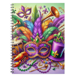 CADERNO ESPIRAL MÁSCARA DE MARDI GRAS VIVAMENTE COLORIDA COM PENAC