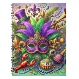 CADERNO ESPIRAL MÁSCARA DE MARDI GRAS VIVAMENTE COLORIDA CONTAS DE
