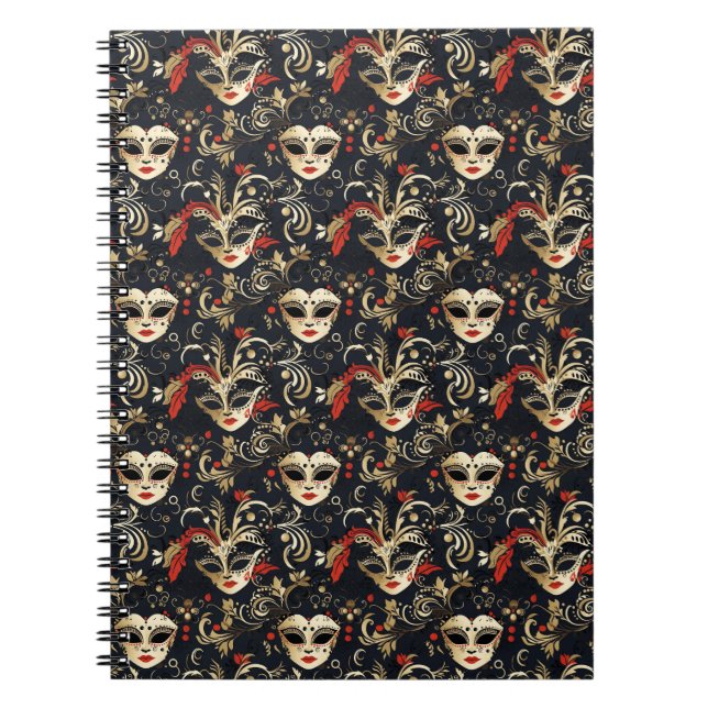 Caderno Espiral Máscara de Mascarada preto (Frente)