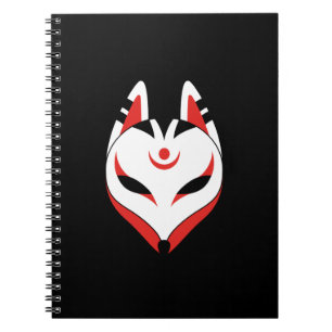 Caderno Espiral Máscara de Raposa de Kitsunga Japonesa em Preto