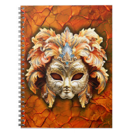 Caderno Espiral Máscara de Veneza com Ameixas Laranja em Fundo Ver