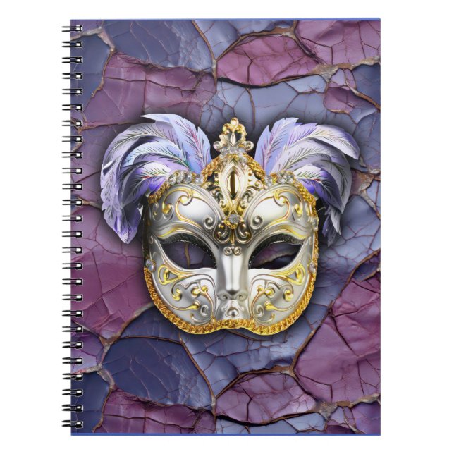 Caderno Espiral Máscara de Veneza com Penas de Lavanda (Frente)