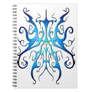 Caderno Espiral Máscara Tribal Azul Elegante Design Abstrato
